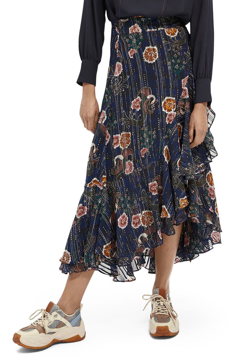 Metallic Thread Floral Wrap Skirt, Main, color, COMBO A