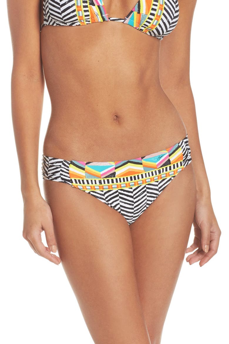 Brasilia Shirred Hipster Bikini Bottoms, Main, color, MULTI