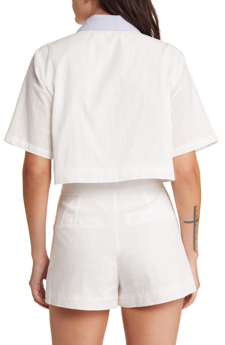 YELLOW THE LABEL Petra Colorblock Crop Linen Shirt, Alternate, color,