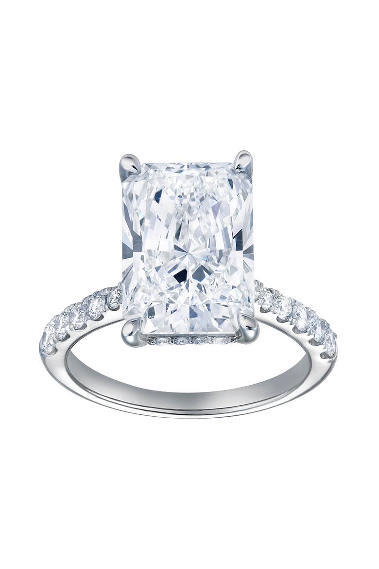 Bayan 14K White Gold Radiant Cut Lab Grown Diamond Hidden Halo Engagement Ring - 5.5 Ct, Main, color, 14K White Gold