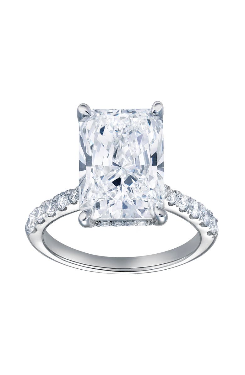 LuvMyJewelry Bayan 14K White Gold Radiant Cut Lab Grown Diamond Hidden Halo Engagement Ring - 5.5 Ct, Main, color, 14K White Gold