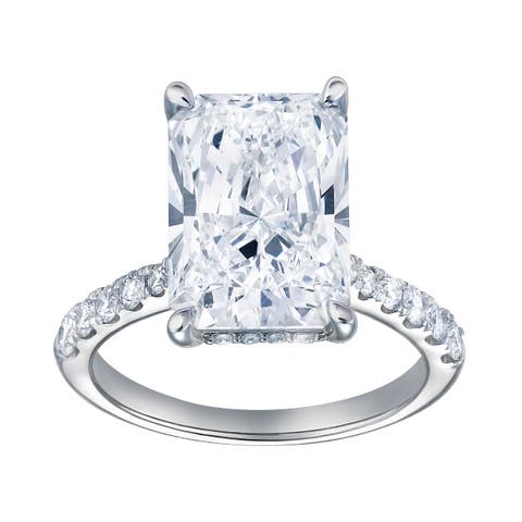 Bayan 14K White Gold Radiant Cut Lab Grown Diamond Hidden Halo Engagement Ring - 5.5 Ct