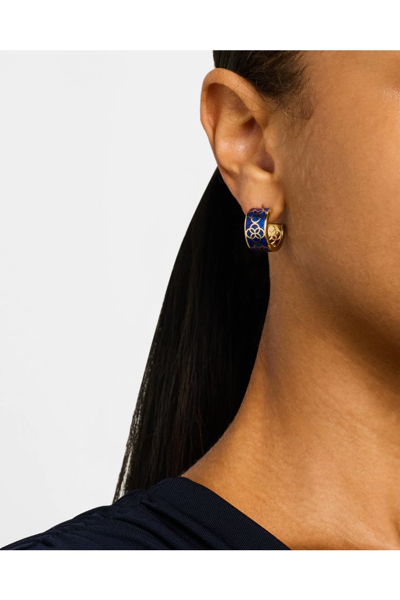 Petal Gemstone With 18K Gold Overlay Sterling Huggie Earring, Alternate, color, BLUE