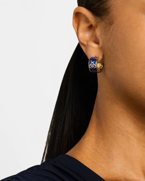 Jan Leslie Petal Gemstone With 18k Gold Overlay Sterling Huggie Earring In Blue