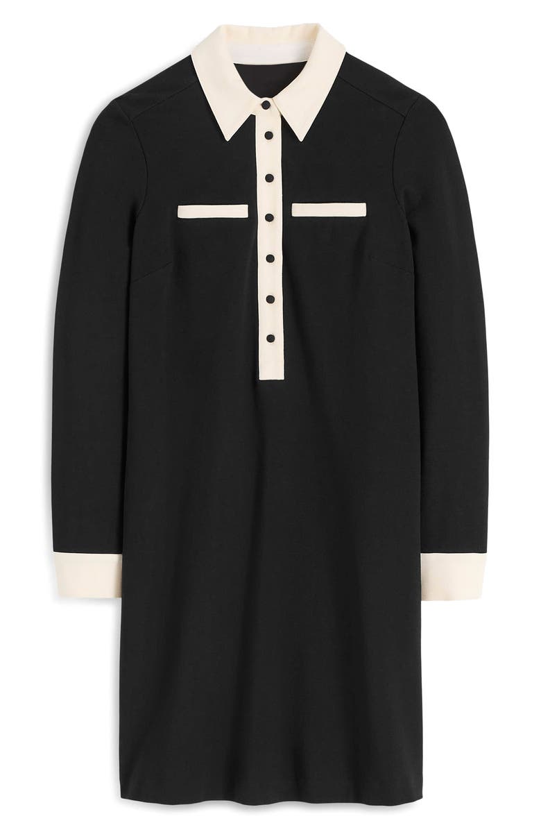 Boden Contrast Placket Long Sleeve Ponte Knit Shirtdress, Alternate, color, Black And White