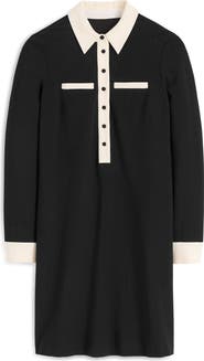 Boden Contrast Placket Long Sleeve Ponte Knit Shirtdress