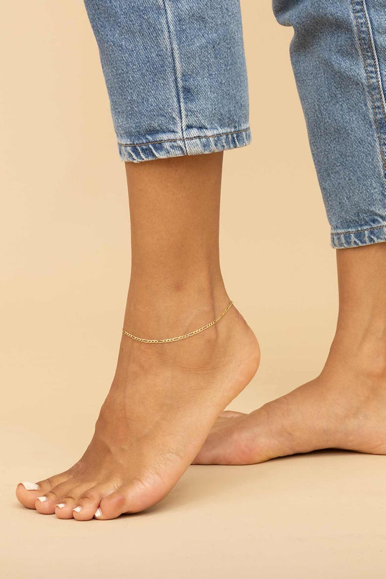 10K Gold Florentine Figaro Petite Anklet, Alternate, color, Yellow Gold