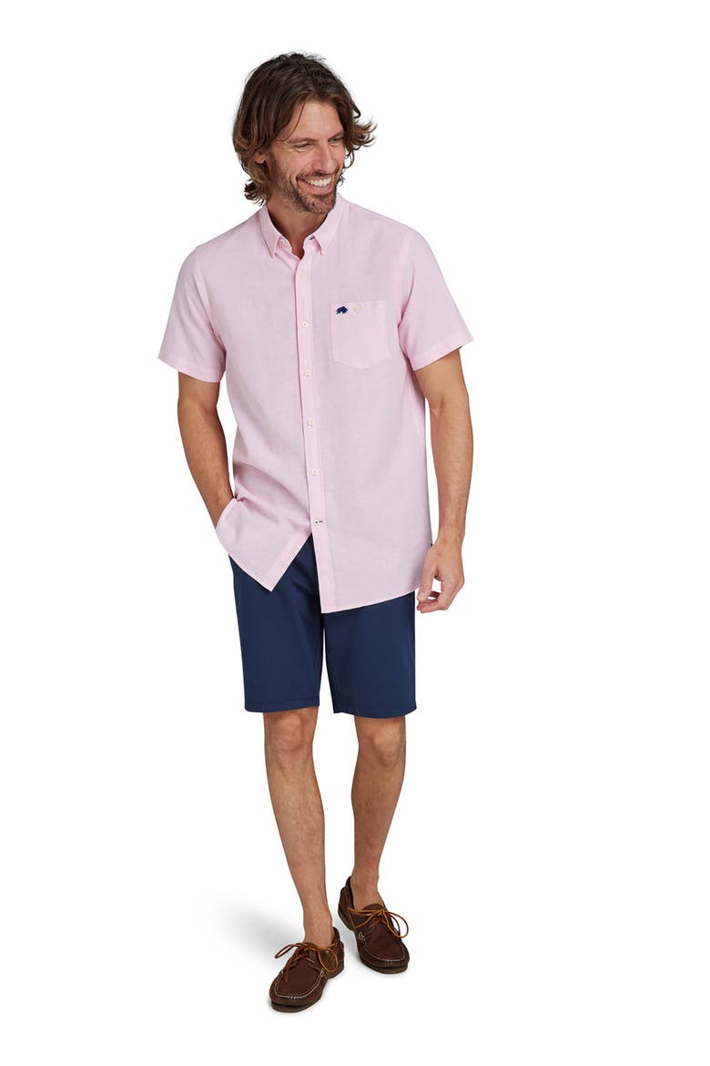 Short Sleeve Linen Blend Shirt, Alternate, color, Pink