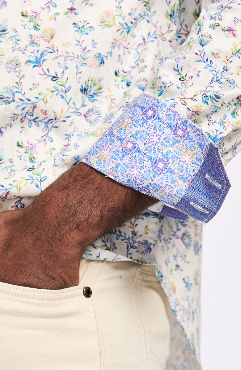 Robert Graham Floral Print Cotton Button-Up Shirt, Alternate, color, White Multi