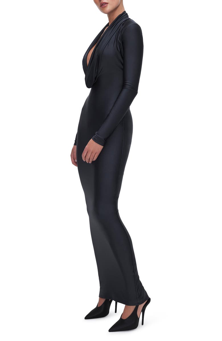 Good American Cowl Neck Long Sleeve Stretch Jersey Maxi Dress ...