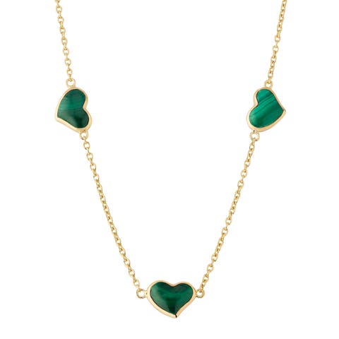 Triple Station Heart 20" Necklace Set In Sterling Silver With 18K Gold Overlay