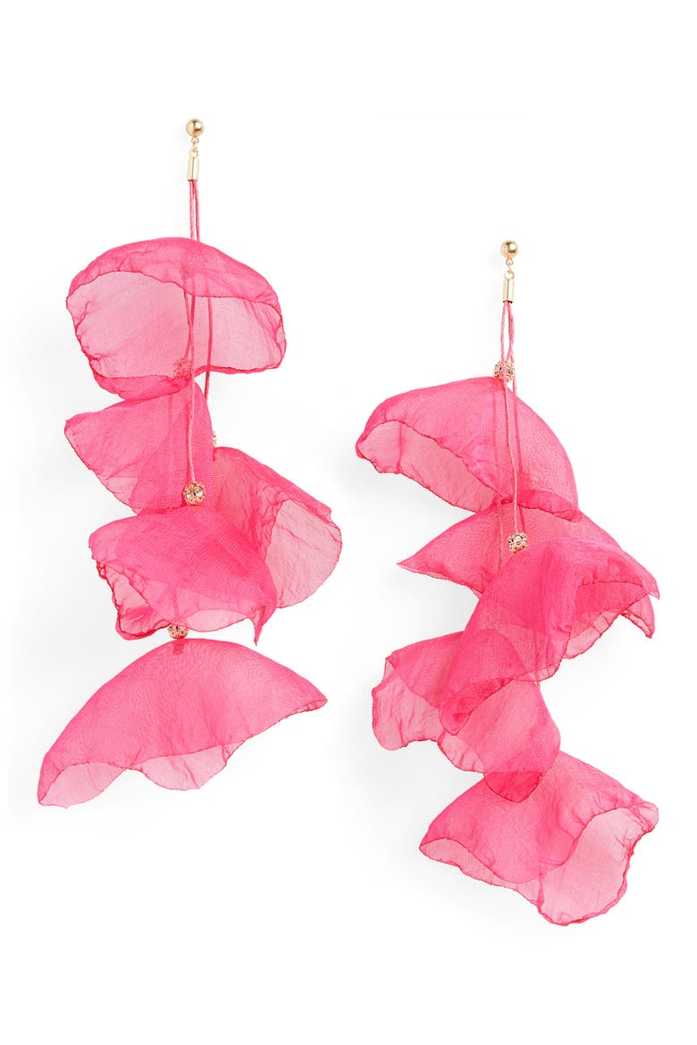 Petal Chiffon Statement Earrings, Main, color, GOLD/ MAGENTA