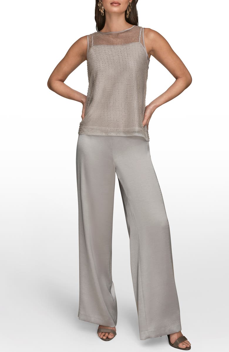 Donna Karan New York Beaded Mesh Sleeveless Top, Alternate, color, White/ Silver