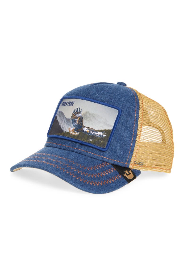 Born Free Trucker Hat, Main, color, NAVY