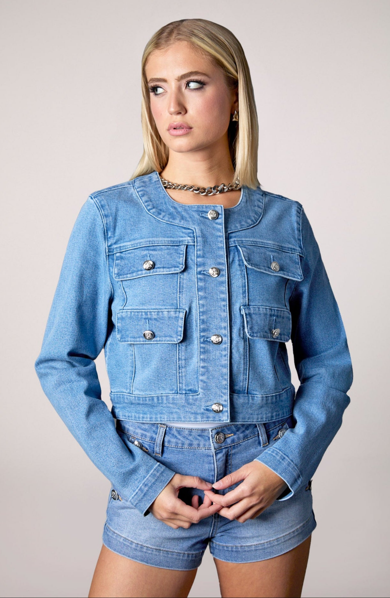 BLUE REVIVAL Sabrina Cropped Recycled Jacket, Alternate, color, Light Stone