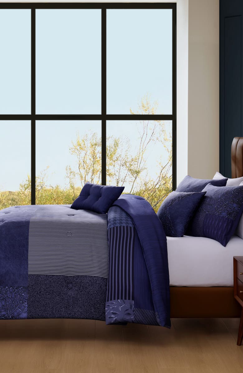 Bebejan Blue Denim Patchwork 5-Piece Comforter Set, Alternate, color, Blue