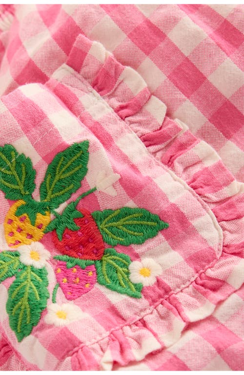 Mini Boden Kids' Gingham Frill Cotton Seersucker Pants In Pink Gingham Embroidered