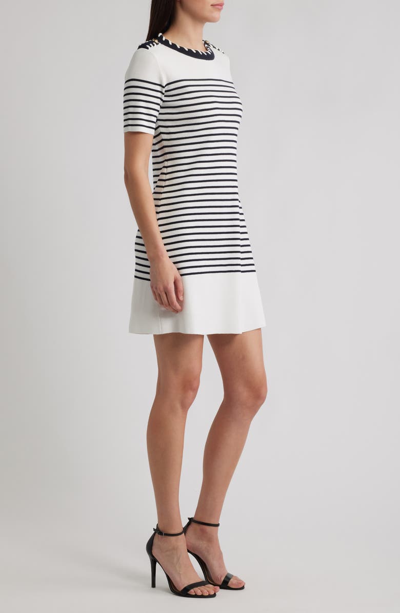 ZOE AND CLAIRE Stripe Stitch Epaulets Minidress, Alternate, color, White