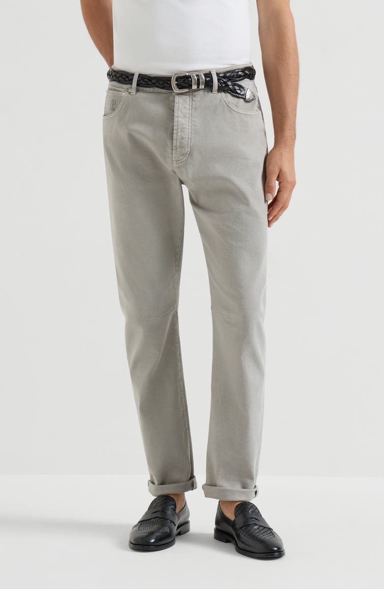 Brunello Cucinelli Garment-dyed denim trousers, Alternate, color, Light Grey