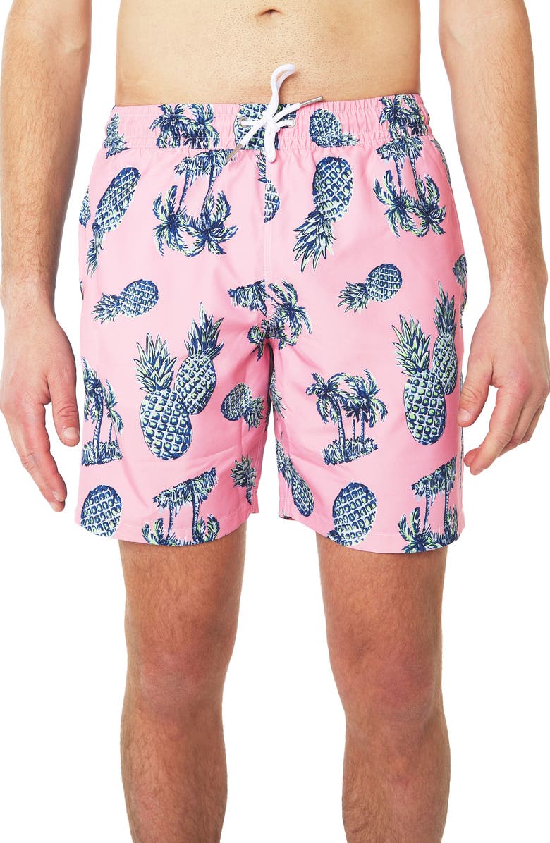Slate & Stone Cabo Swim Trunks, Main, color, Pink Pineapple
