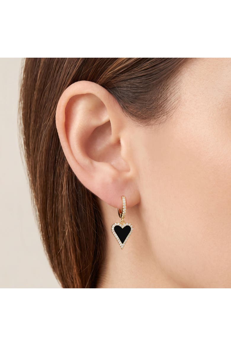 Mini Onyx CZ Halo Heart Dangle Earrings, Alternate, color, Onyx