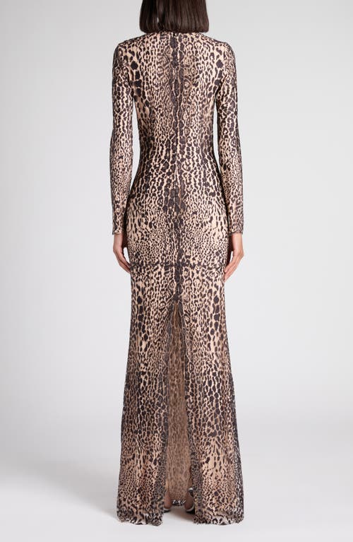 Tom Ford Leopard Lace Mock-neck Evening Dress In Brown
