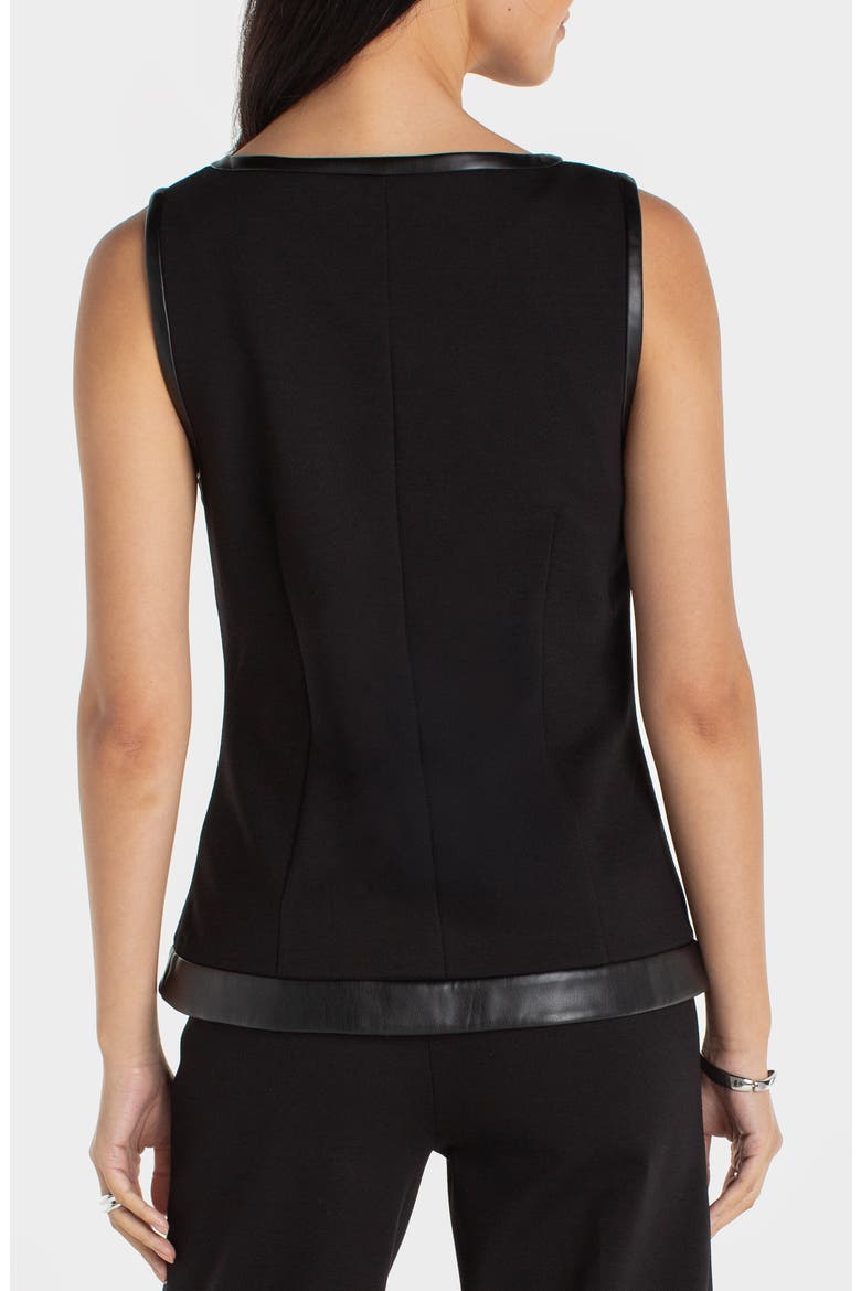 Faux Leather Trim Detail Vest, Alternate, color, BLACK