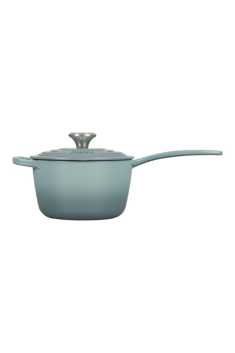 Signature 1.75-Quart Enameled Cast Iron Saucepan, Alternate, color, SEA SALT