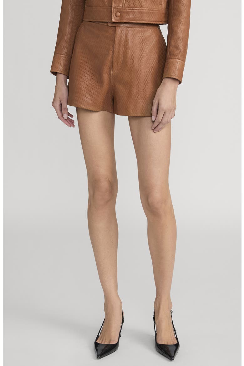Perforated Leather Boy Shorts, Main, color, OCHRE