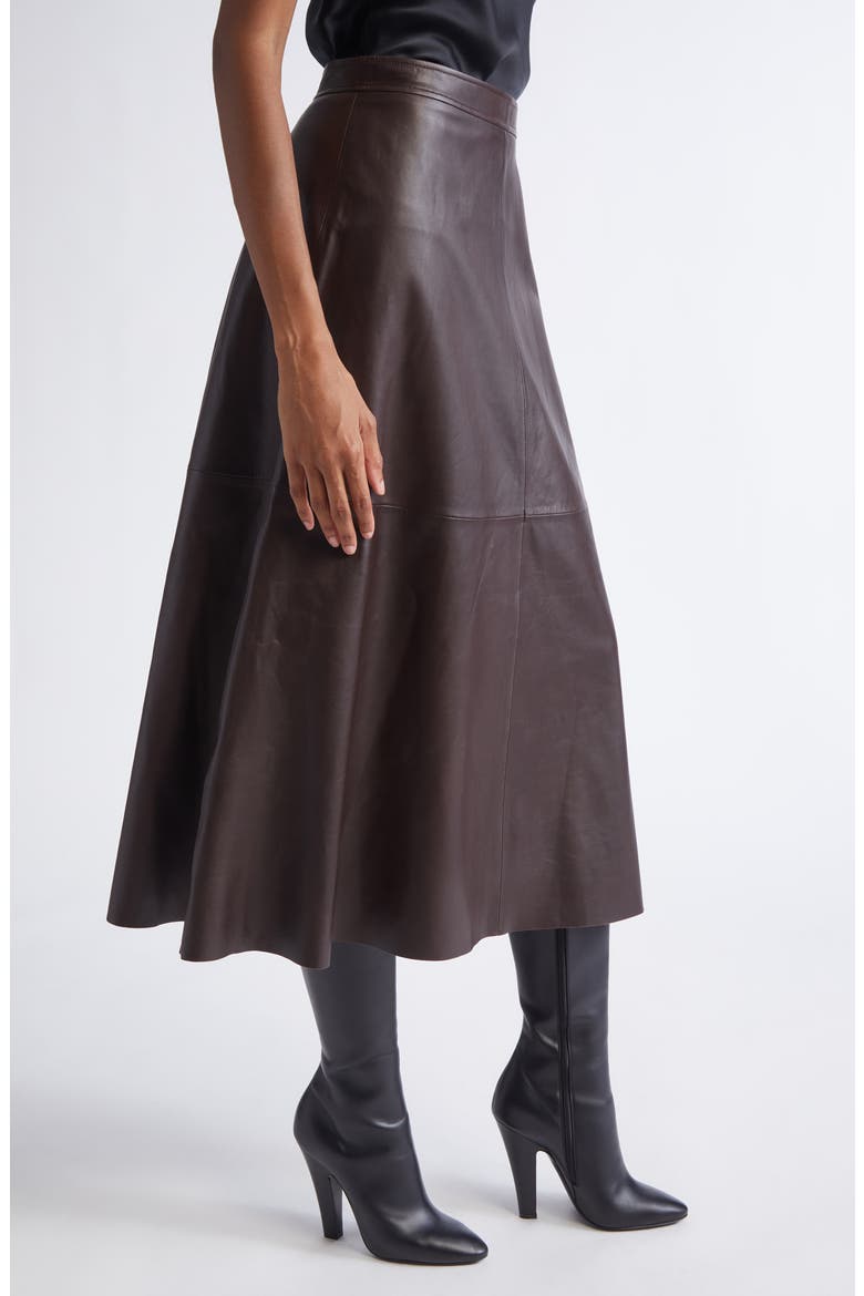Soft Luxe Napa Leather A-Line Midi Skirt, Alternate, color, MAHOGANY