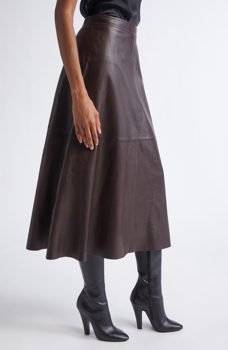 ST. JOHN Soft Luxe Napa Leather A-Line Midi Skirt, Alternate, color, Mahogany