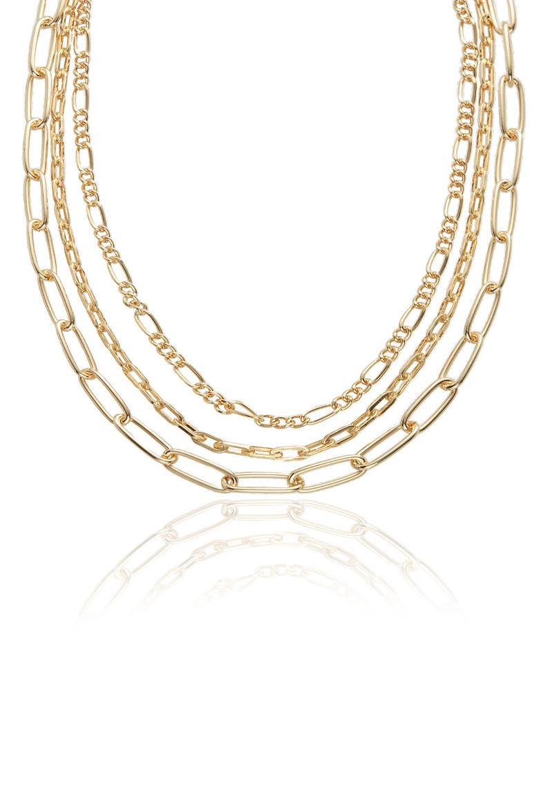 Triple Chain Layered Necklace, Alternate, color, GOLD