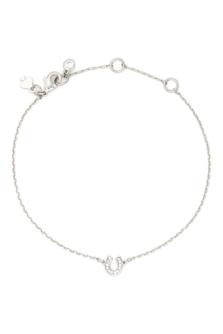 pavé horseshoe charm bracelet, Main, color, CLEAR/ SILVER