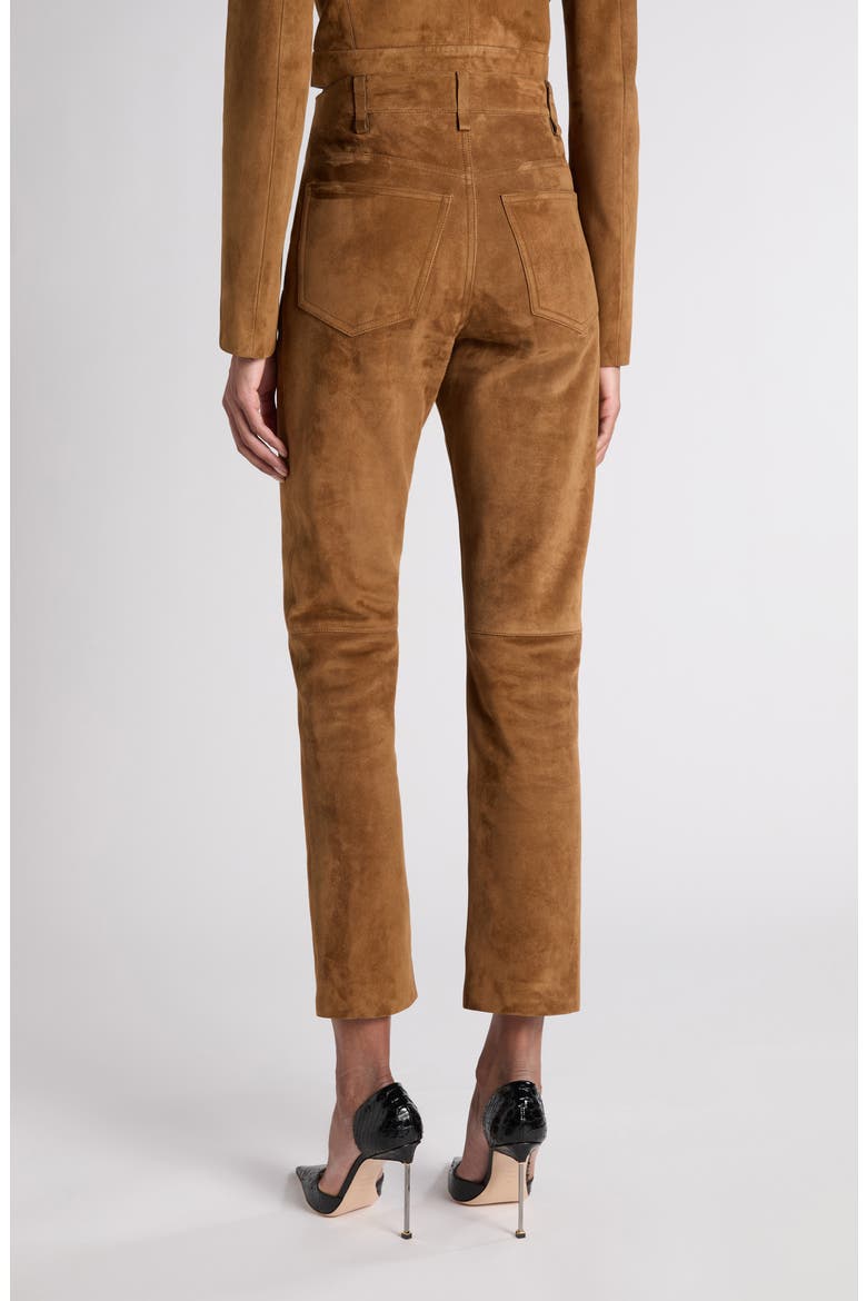 Five-Pocket Suede Straight Leg Pants, Alternate, color, CARAMEL