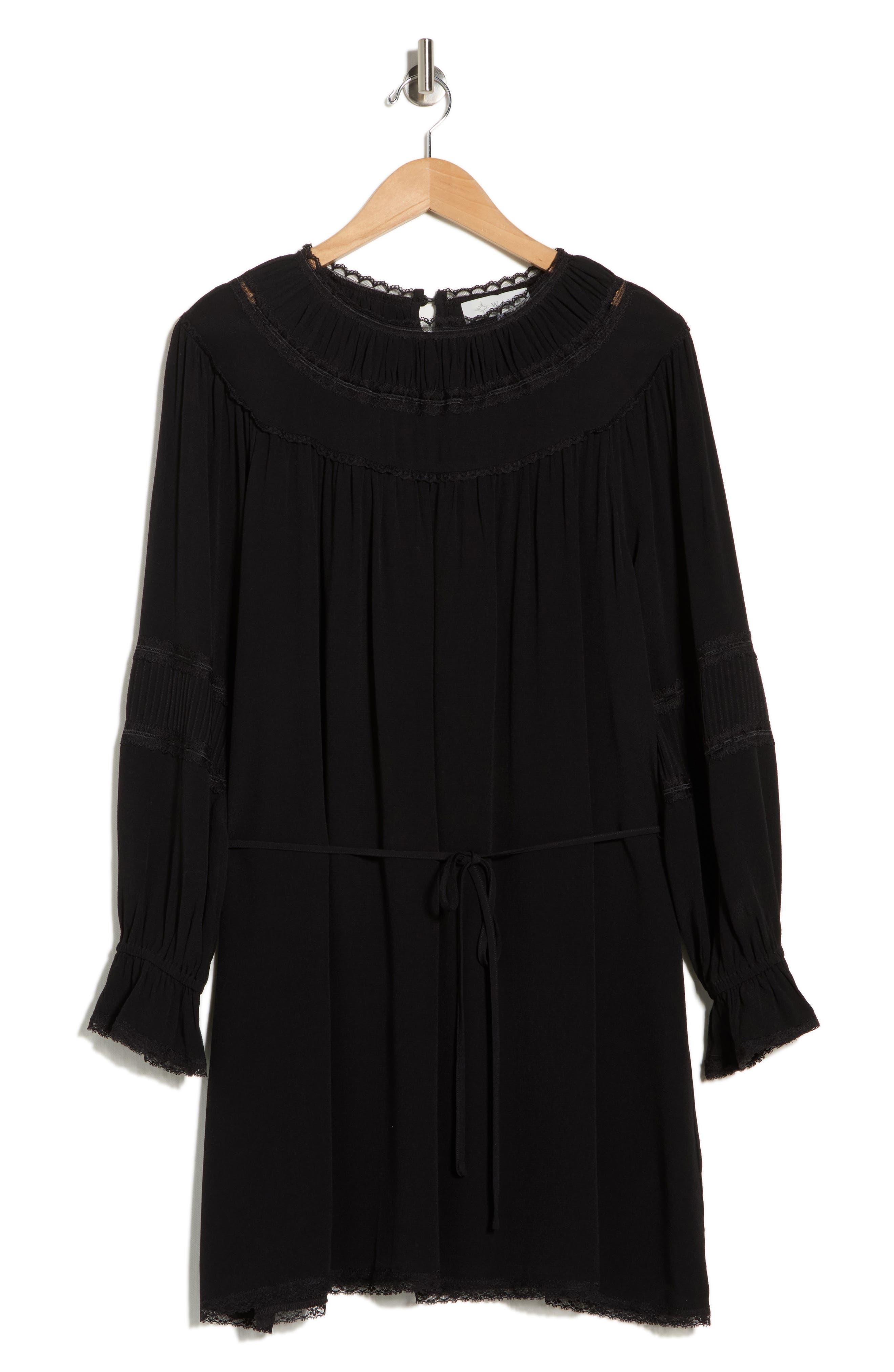 WAYF Lace Trim Long Sleeve Dress