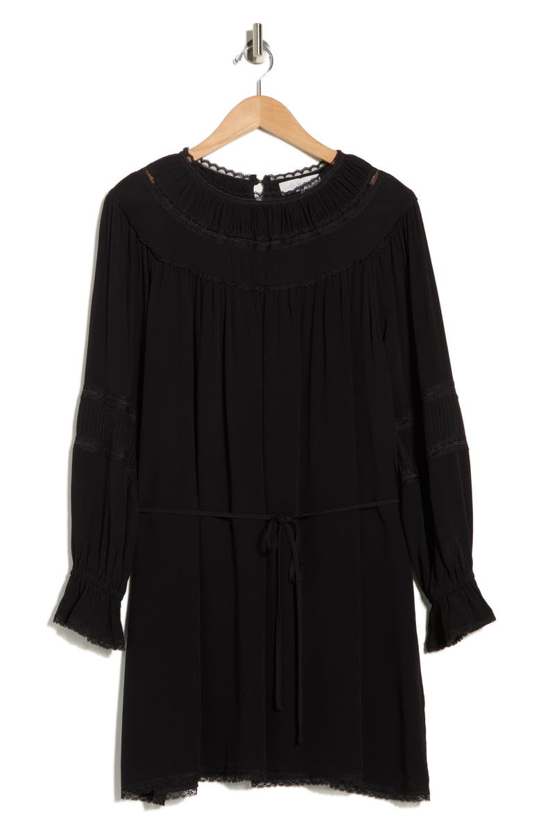 WAYF Lace Trim Long Sleeve Dress, Alternate, color, Black