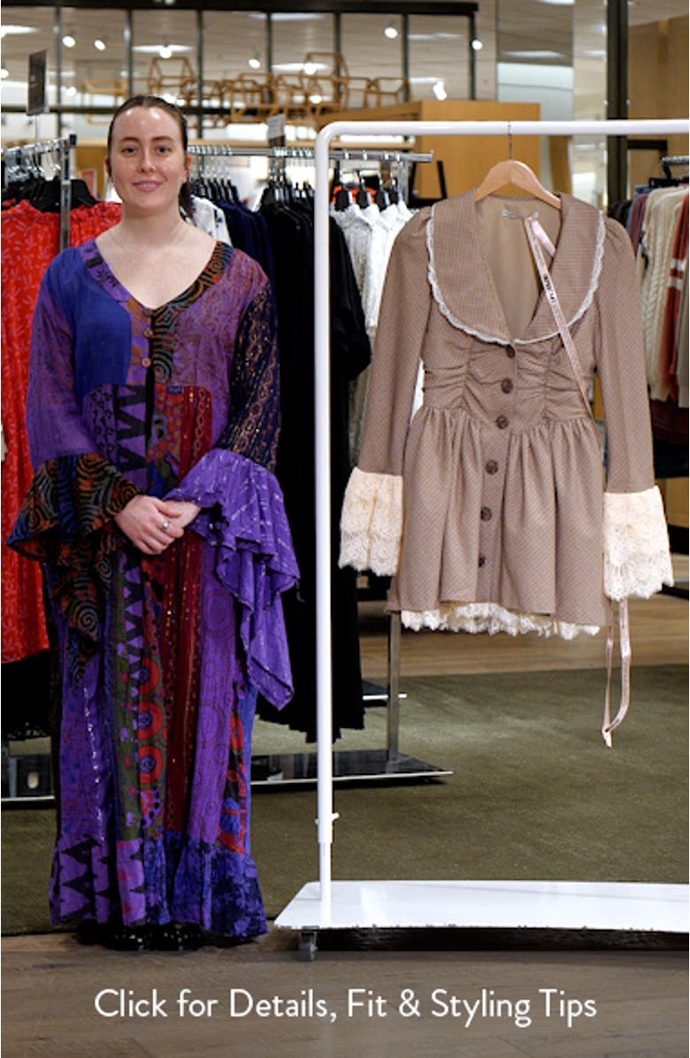 Sable Puppytooth Check Long Sleeve Lace Trim Minidress, sales video thumbnail