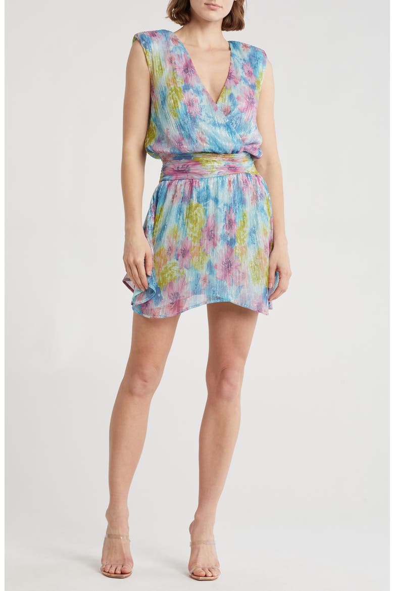 Matilda Floral Sleeveless Plissé Minidress, Main, color, LIME MULTI CRINKLE FLOWER KNIT