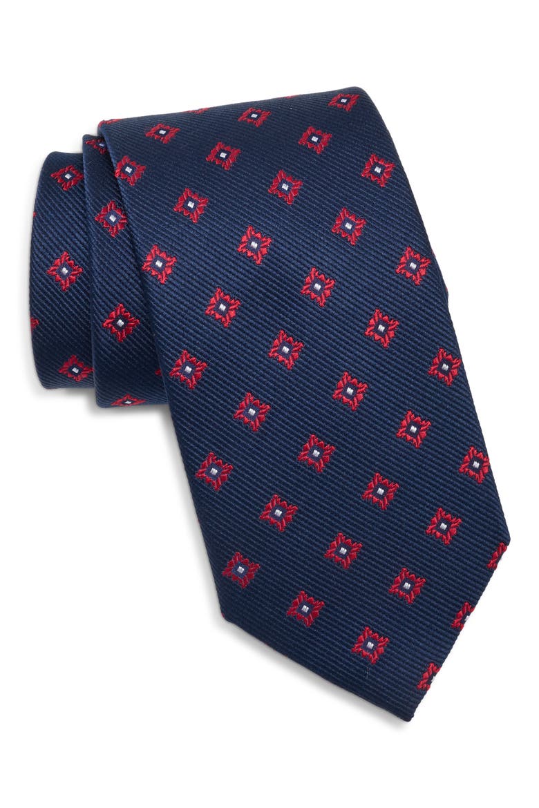 Medallion Silk Jacquard Tie, Main, color, RED