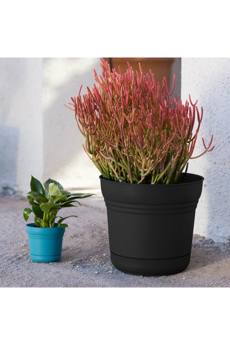 12 Inch Saturn Round Planter With Saucer Tray, Black, Alternate, color, Black