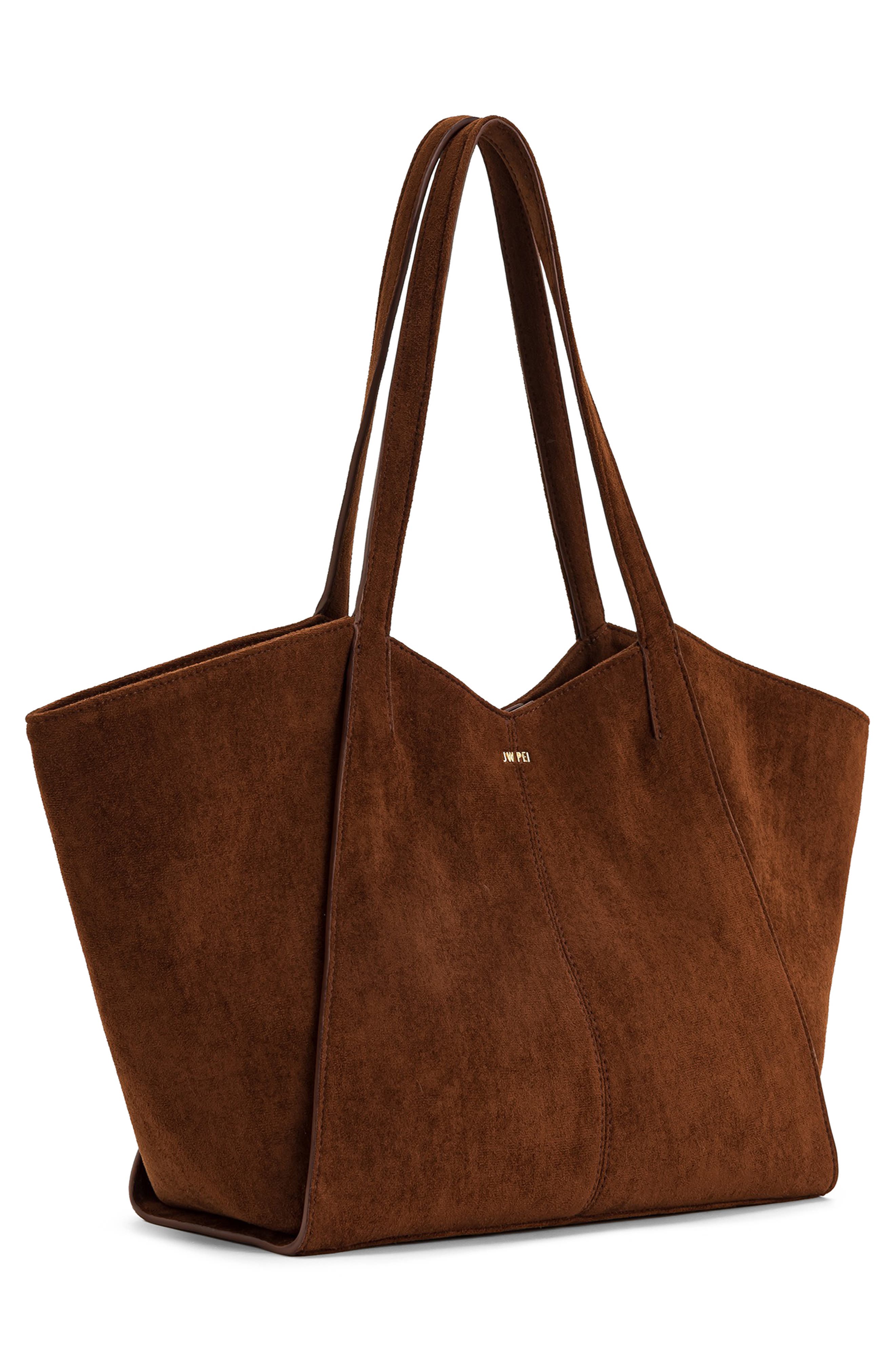 JW PEI Large Kiana Faux Suede Tote, Alternate, color, Dark Brown