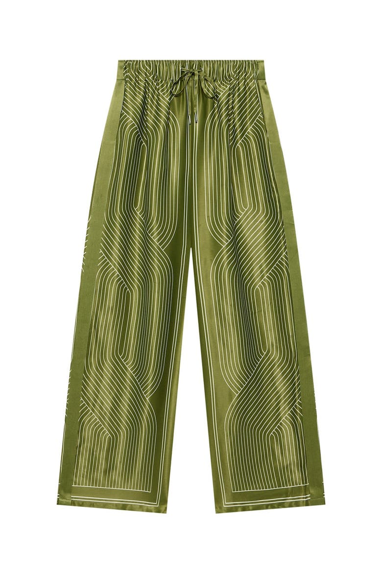 Satin Printed Wide Trousers, Alternate, color, Green
