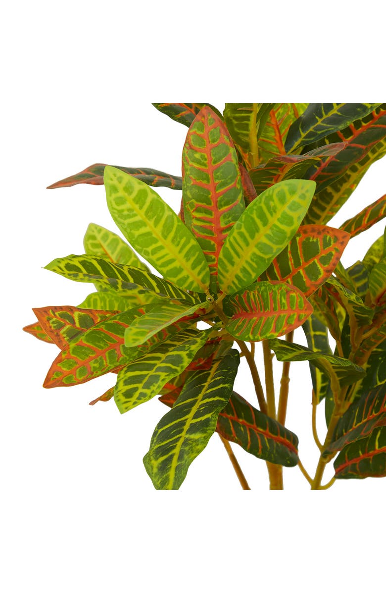GINGER BIRCH STUDIO Green Faux Foliage Crotons Artificial Plant with Floral Patterned Pot, Alternate, color, White