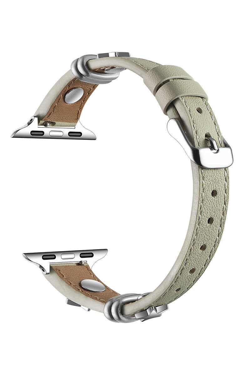 Posh Tech Rodeo Star Leather Apple Watch<sup>®</sup> Watchband, Alternate, color, Chalk