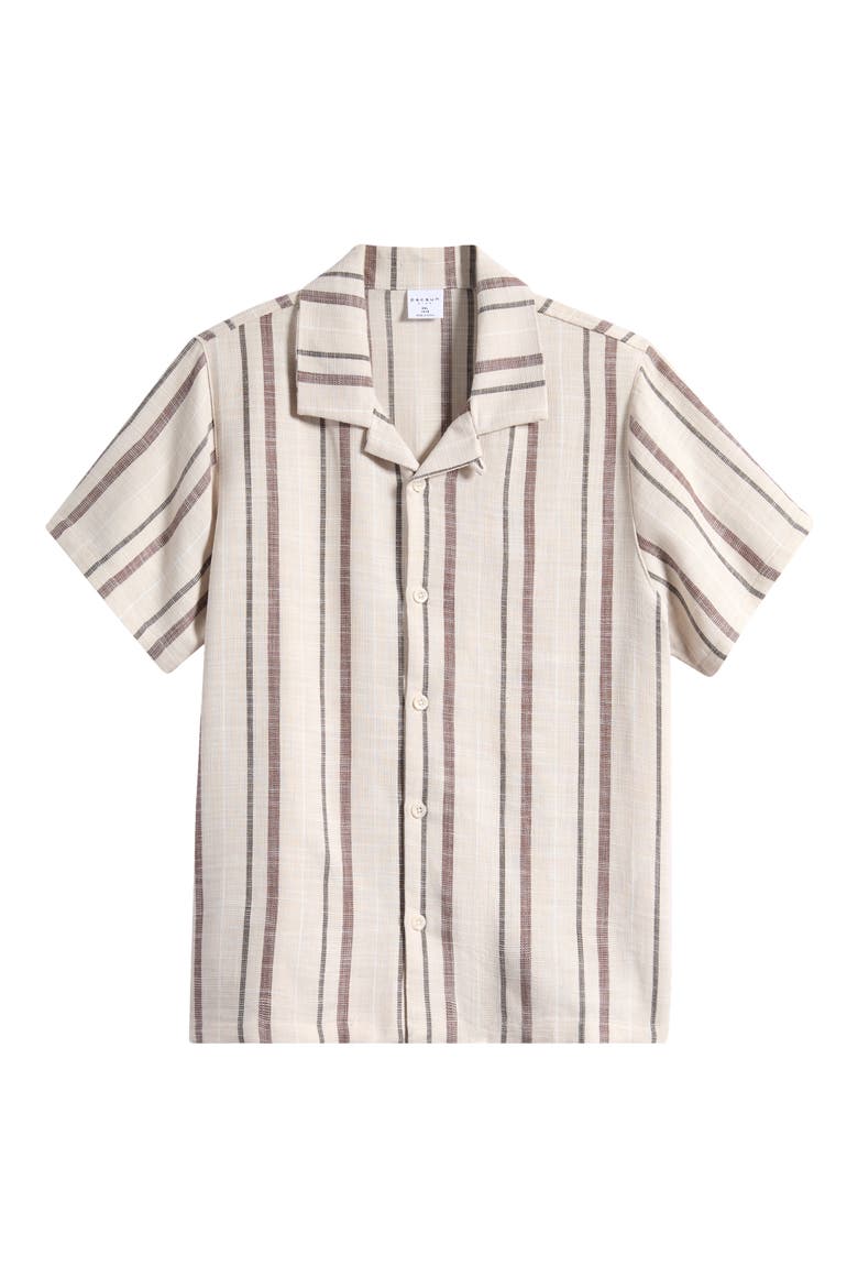Kids' Stripe Cotton Camp Shirt, Main, color, BROWN