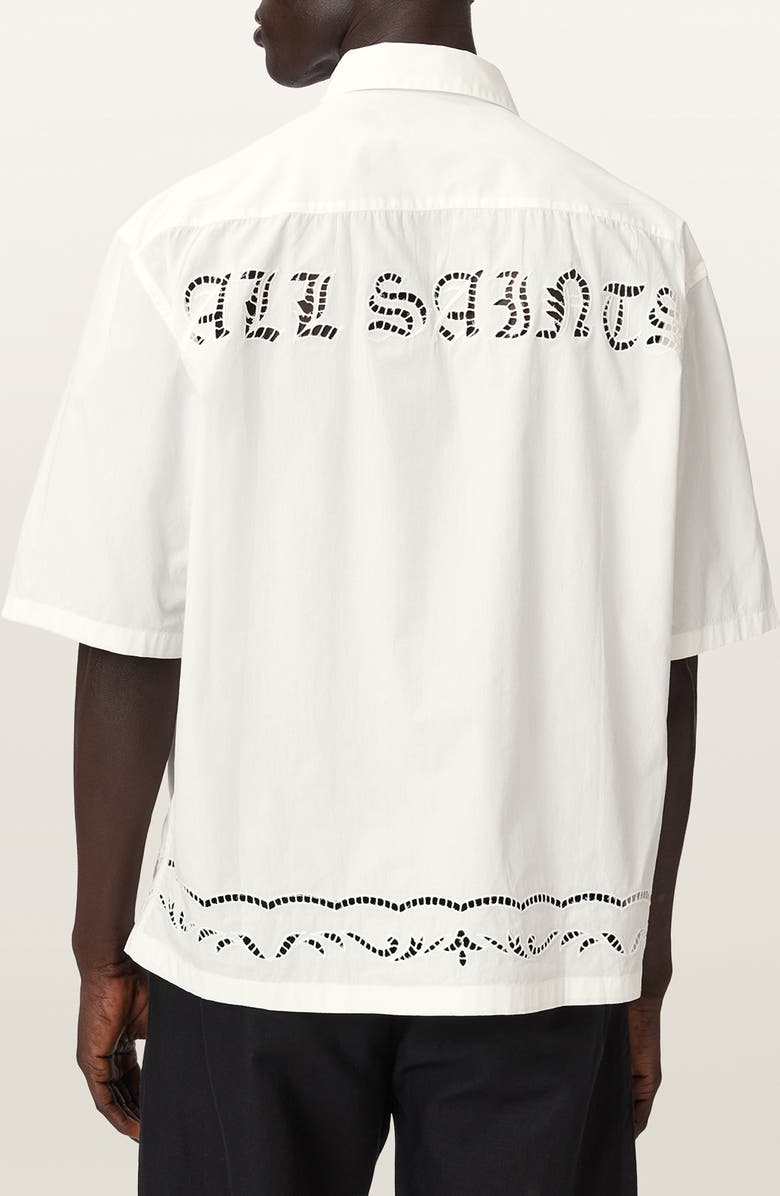 AllSaints Field Eyelet Detail Short Sleeve Button-Up Shirt, Alternate, color, White