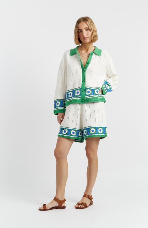Chinti & Parker Cotton Hand Crochet Shirt In Cream-blue