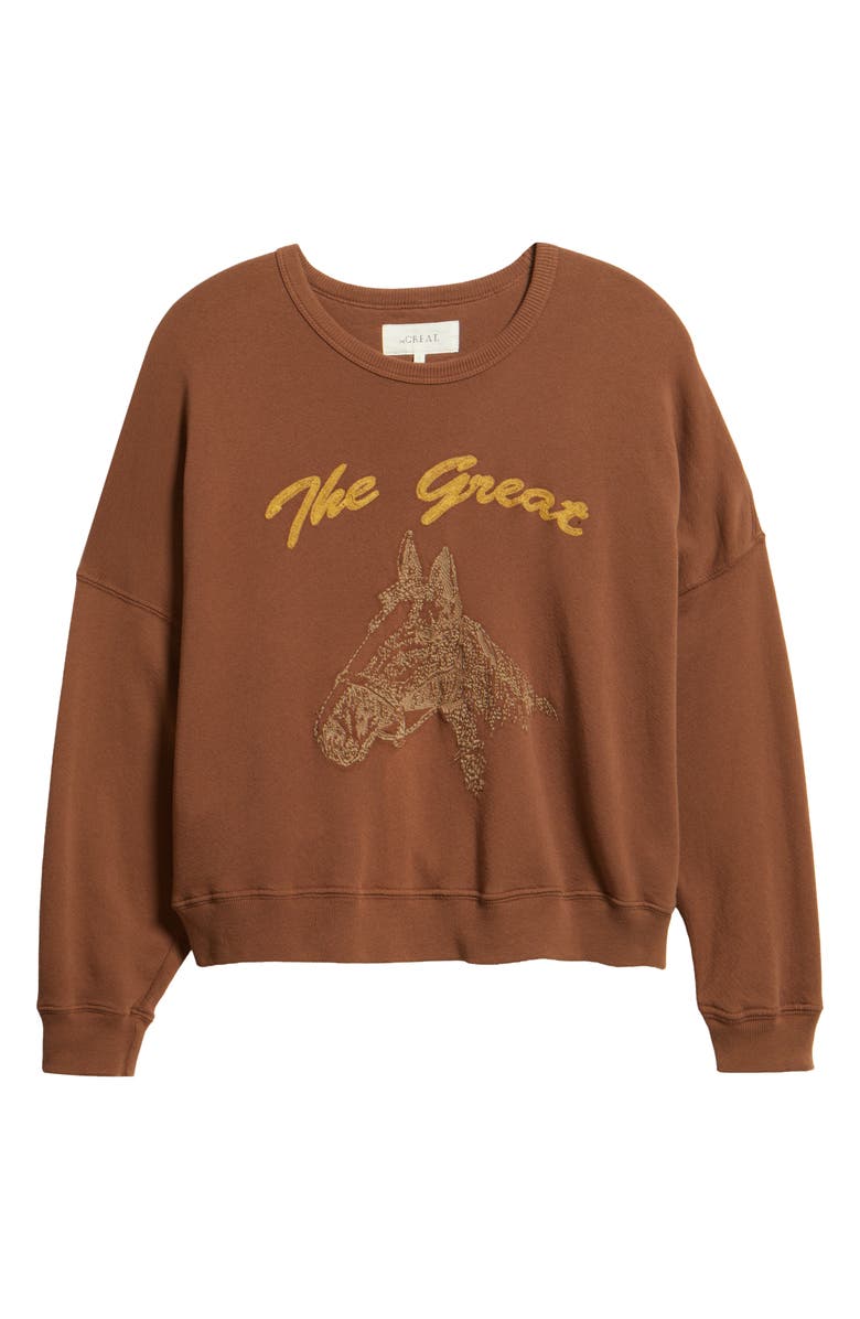THE GREAT. The Teammate Horse Graphic Sweatshirt, Alternate, color, Umber