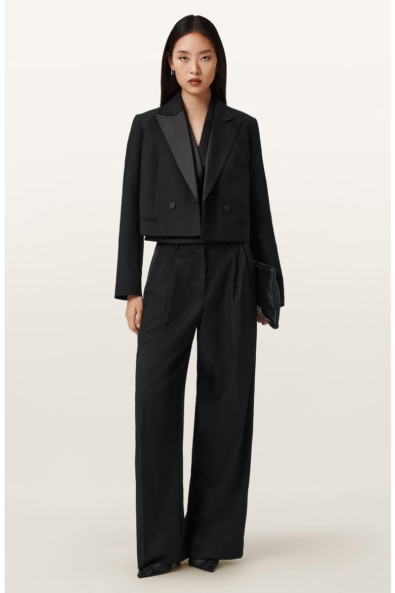 Noa Stretch Wool Blend Wide Leg Pants, Alternate, color, BLACK