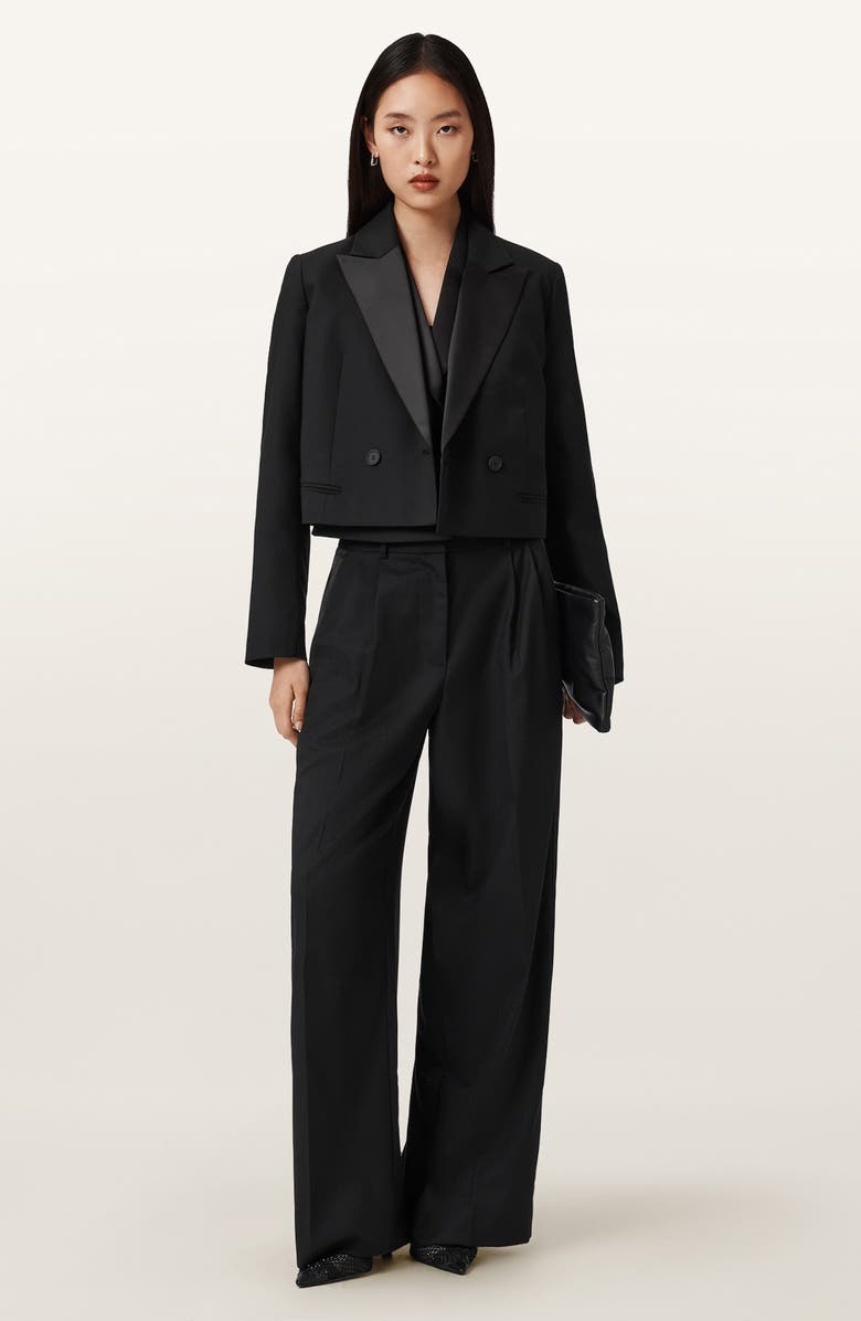 AllSaints Noa Stretch Wool Blend Wide Leg Pants, Alternate, color, Black